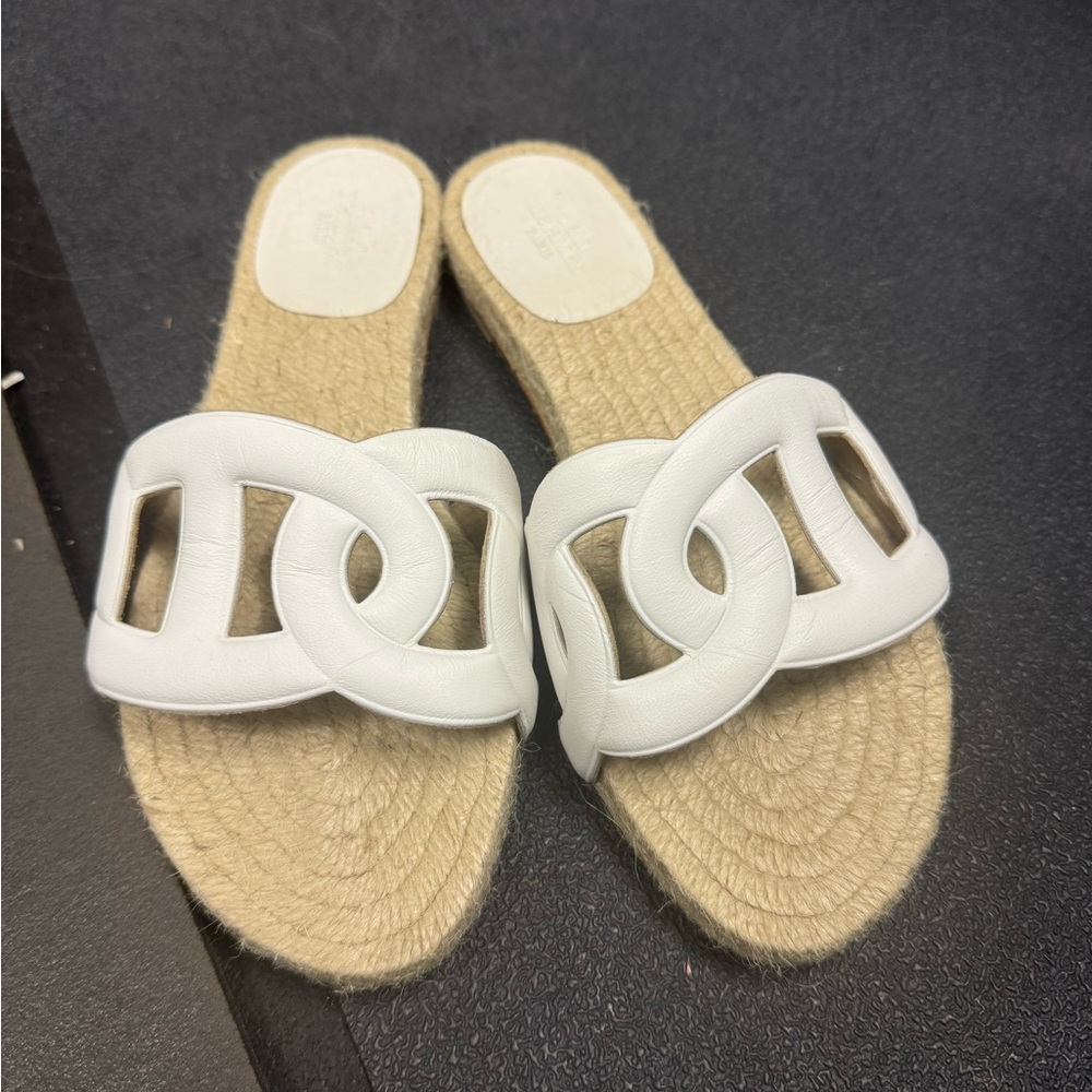 Hermes famosa espadrille sandal white leather size 35